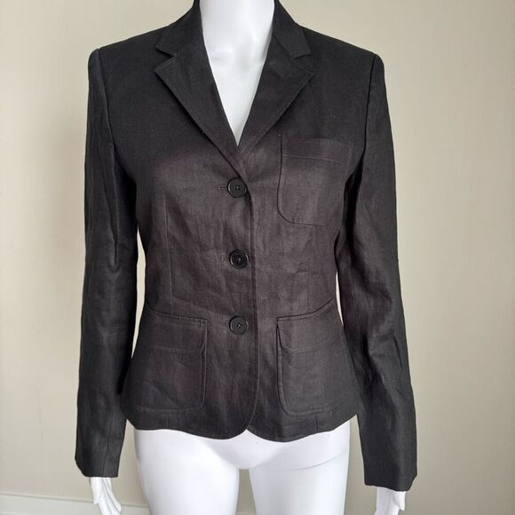 Lauren Ralph Lauren 100% Linen Blazer Size 4 Black - Picture 1 of 6